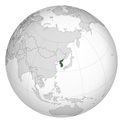 Korea shown in dark green