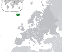 Ibùdó ilẹ̀  Íslándì  (dark green) on the European continent  (dark grey)  —  [Legend]