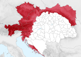 Az Osztrák Császárság (piros) az Osztrák–Magyar Monarchiában (fehér)
