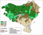 Andel skolbarn per kommun som går på baskiskspråkiga skolor (år 2000–2005)