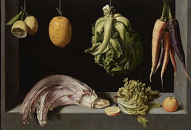 Still Life with Fruits and Vegetables, c. 1602, 69 × 96 cm, Colección de Banco Inversión, Madrid.