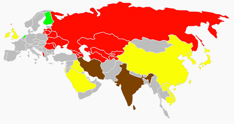 Status of postage stamps in Eurasia. * Grey – stamps enter the public domain after the author has been dead for a certain number of years (70 in Europe, depends on the country in Asia) * Red – Stamps are in Public Domain * Yellow – Copyright of stamps expires 50 years after publication ** In the case of Ireland post-1984 stamps copyright is extended up by 70 years. * Brown – Copyright of stamps expires a different number of years after publication (Iran 30 years, India 60 years) * Green – Rule varies by country. Netherlands: Stamps are copyrighted, but term differs depending on whether published before 1989 or not. Finland: Stamps published by the government (pre-1990 in Finland except Åland, presumably pre-2009 in Åland) are in the public domain. Stamps published by private companies such as Itella Oyj Abp and Posten Åland Ab are copyrighted and enter the public domain 70 years after the death of the author.