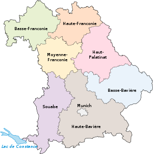 Les régions administratives (Regierungsbezirke) bavaroises