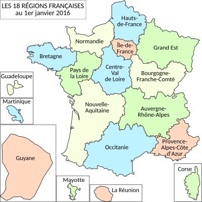 2016年再編後の地域圏の地図