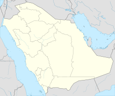 Mapa konturowa Arabii Saudyjskiej, blisko górnej krawiędzi nieco na lewo znajduje się punkt z opisem „Arar”