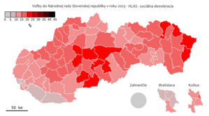 Mapa výsledkov strany HLAS – SD
