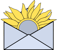 Zu sehen ist ein gezeichneter Briefumschlag, aus dem eine Sonnenblume, das Logo des Projekts Technische Wünsche, herausragt