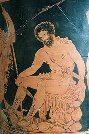 Одиссей, получающій наставленія ​Тиресія​, ​Краснофигурная​ роспись на кратерѣ. IV ​вѣкъ​ до н. э.