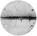 Photo by Carl Anderson of the first positron ever observed, 15 March 1933