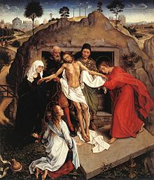 Rogier van der Weyden, Compianto e sepoltura di Cristo (1450 circa), Galleria degli Uffizi, Firenze