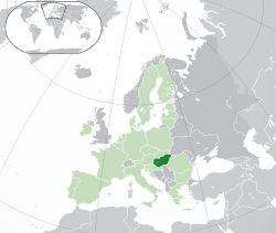 Location of Hungariya (dark green) – in Europe (green & dark grey) – in the European Union (green)  –  [Legend]