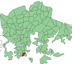 Position of Ullanlinna within Helsinki