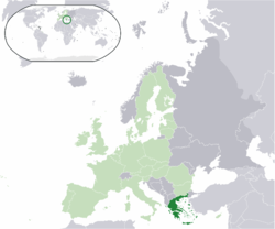 Kahamutang han  Gresya  (green) – ha Europe  (light green & grey) – ha the European Union  (light green)  —  [Legend]