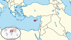 Location of Cyprus (dark red), within Near East