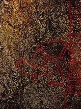 Runenstein von Snoldelev, Dänemark, 800 n. Chr., Detailansicht Triskele aus drei verschlungenen Trinkhörnern
