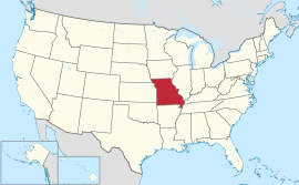 Χάρτης των Ηνωμένων Πολιτειών με την πολιτεία Μιζούρι χρωματισμένη
