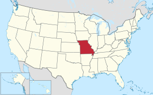 Zemljevid Združenih držav z označeno državo Misuri
