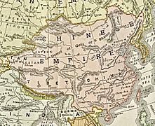 1890.Carte des territoires de la dynastie Qing imprimée par Rand, McNally & Co, États-Unis.