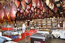 Ham in a smokehouse in Schleswig-Holstein, Germany