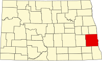 カス郡の位置を示したノースダコタ州の地図