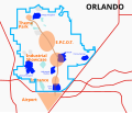 Image 16Overlay of Walt Disney's original 1966 plans for Disney World and the proposed EPCOT city (orange) and contemporary situation (blue) (from Walt Disney World)