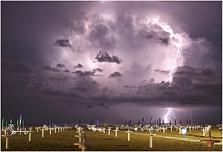 Lightning over Miramare di Rimini, Italy