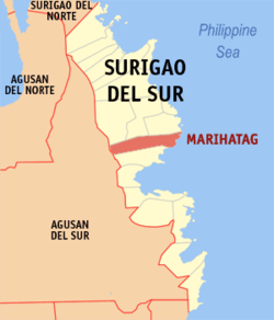 Mapa de Surigao del Sur con Marihatag resaltado