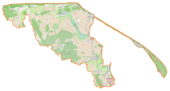 Mapa konturowa powiatu puckiego, u góry znajduje się punkt z opisem „Władysławowo”