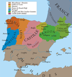 Một bản đồ vương quốc Castilla vào năm 1210.