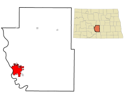 Location of Bismarck in Burleigh County, North Dakota