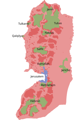 Control status of the West Bank as per the Oslo Accords