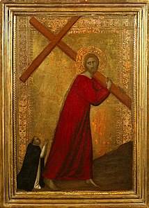 Cristo, com um retrato do doador, um frade dominicano, Barna da Siena, 1330-1350, atualmente na Coleção Frick.