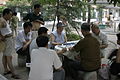 打麻将；摄于北京三元桥附近。People playing Mahjong near Sanyuanqiao, Beijing.