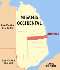 Mapa de Misamis Occidental con Jimenez resaltado