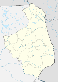Mapa konturowa województwa podlaskiego, blisko prawej krawiędzi na dole znajduje się punkt z opisem „Białowieża”