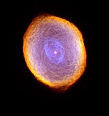 Den vita heta centralstjärnan ZZ Leporis, som är en pulserande variabel i Spirografnebulosan (IC 418).
