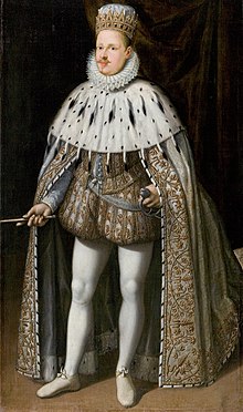 Vincenzo I Gonzaga mengenakan pakaian saat pemahkotaannya