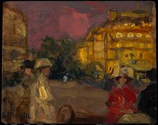 Street Scene Pink Sky Paris, óleo sobre tela, cerca de 1908