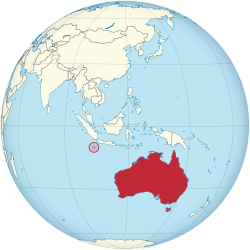 Зул Сарын Арлын (улаан тойрог) болон эх газрын Австралийн байршил (тивийг улаанаар)