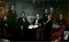 Pinti Carpenter ki montre Abraham Lincoln li Pwoklamasyon Emansipasyon an