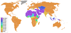 Страни, където е разпространен исляма. (в проценти)