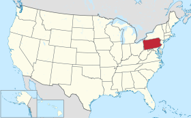 Karta SAD-a s istaknutom saveznom državom Pensilvanija