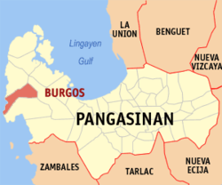 Mapa de Pangasinan con Burgos resaltado