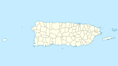 Mapa konturowa Portoryka, blisko centrum u góry znajduje się punkt z opisem „Siedziba diecezji Arecibo”