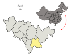 Location of Baishan City (yellow) in Jilin (light grey) and China