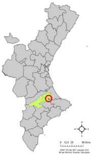 Localização do município de Aielo de Rugat na Comunidade Valenciana