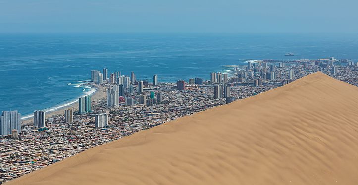 View of Iquique and the Dragon Dune, Chile.