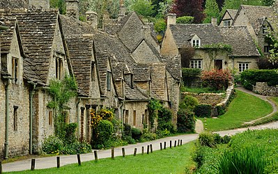 Arlington Row, Bibury, built in 1380 as a monastic wool store. The buildings were converted into weaver cottages in the 17th century.