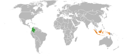 Peta memperlihatkan lokasiColombia and Indonesia