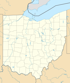 Mapa konturowa Ohio, blisko centrum na prawo znajduje się punkt z opisem „Berlin”